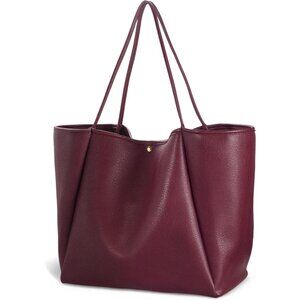 Hoxis Women Dark Red PU+Polyester Weekender Oversize Vegan Leather Tote Handbag